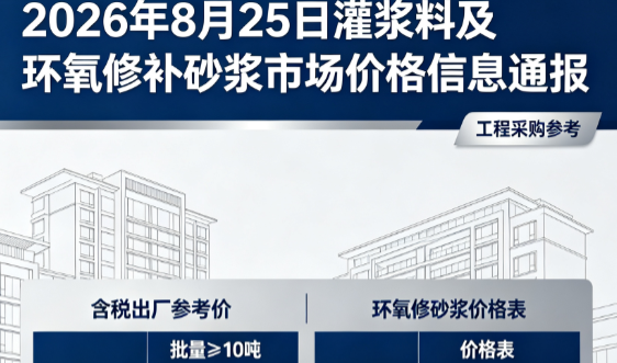 新田2026年8月25日灌浆料及环氧修补砂浆市场价格信息通报